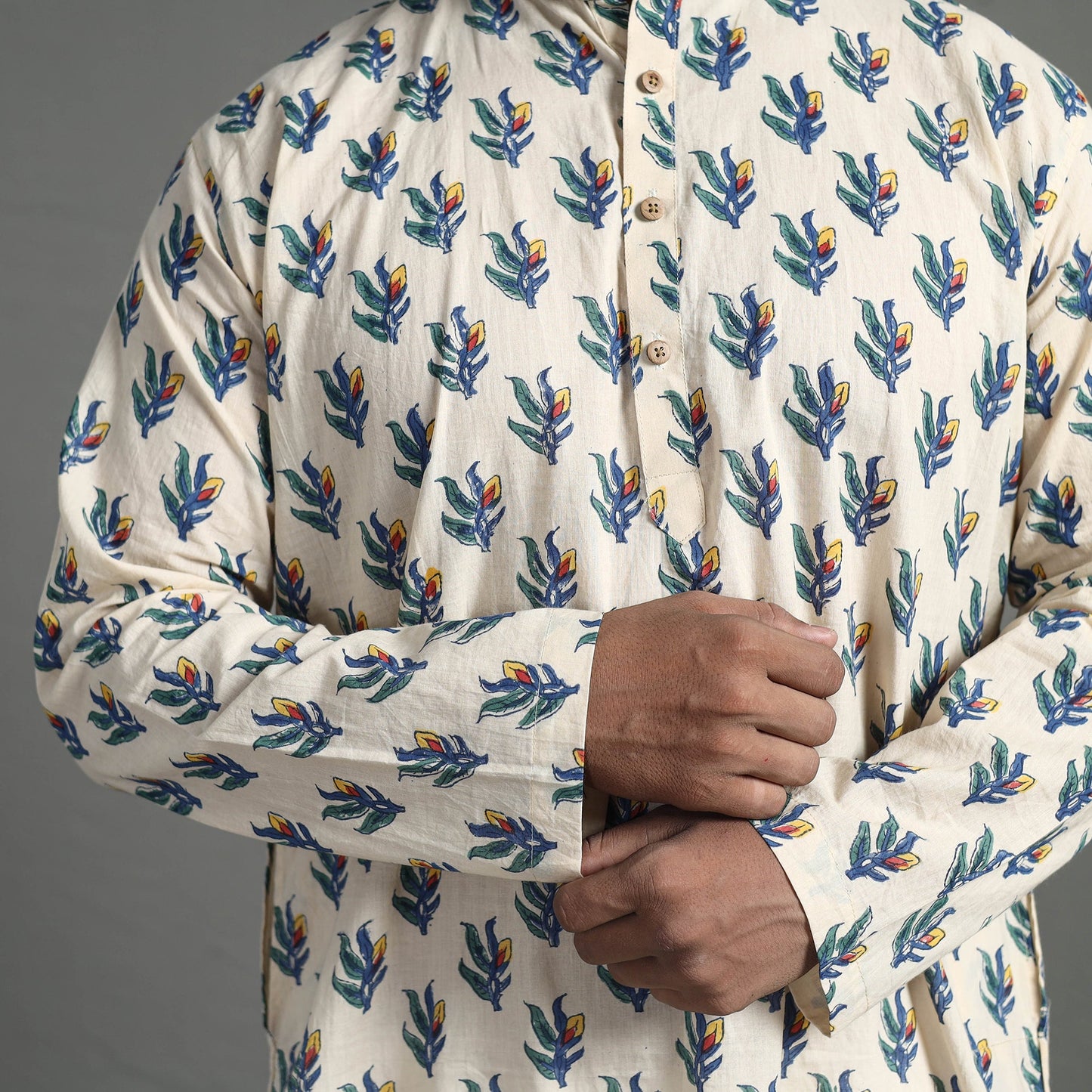 Cotton sanganeri kurta for men (long) 13 - handcrafted