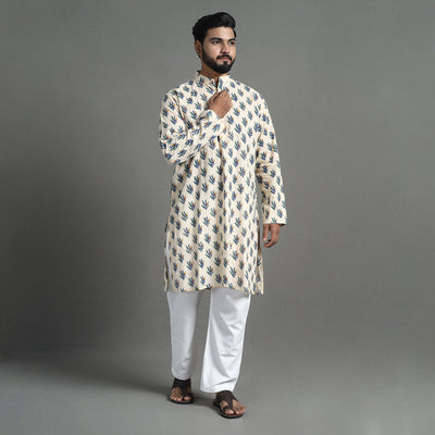 Cotton sanganeri kurta for men (long) 13 - handcrafted