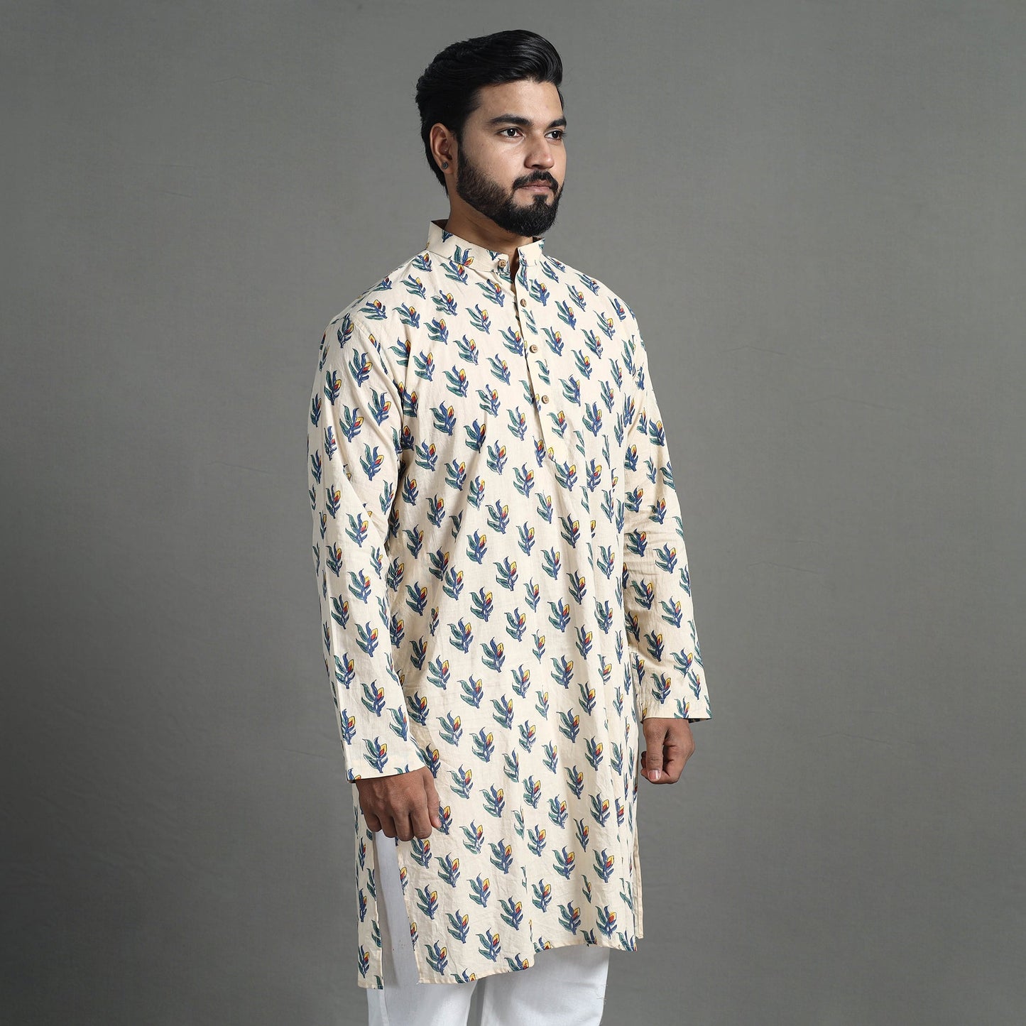 Cotton sanganeri kurta for men (long) 13 - handcrafted