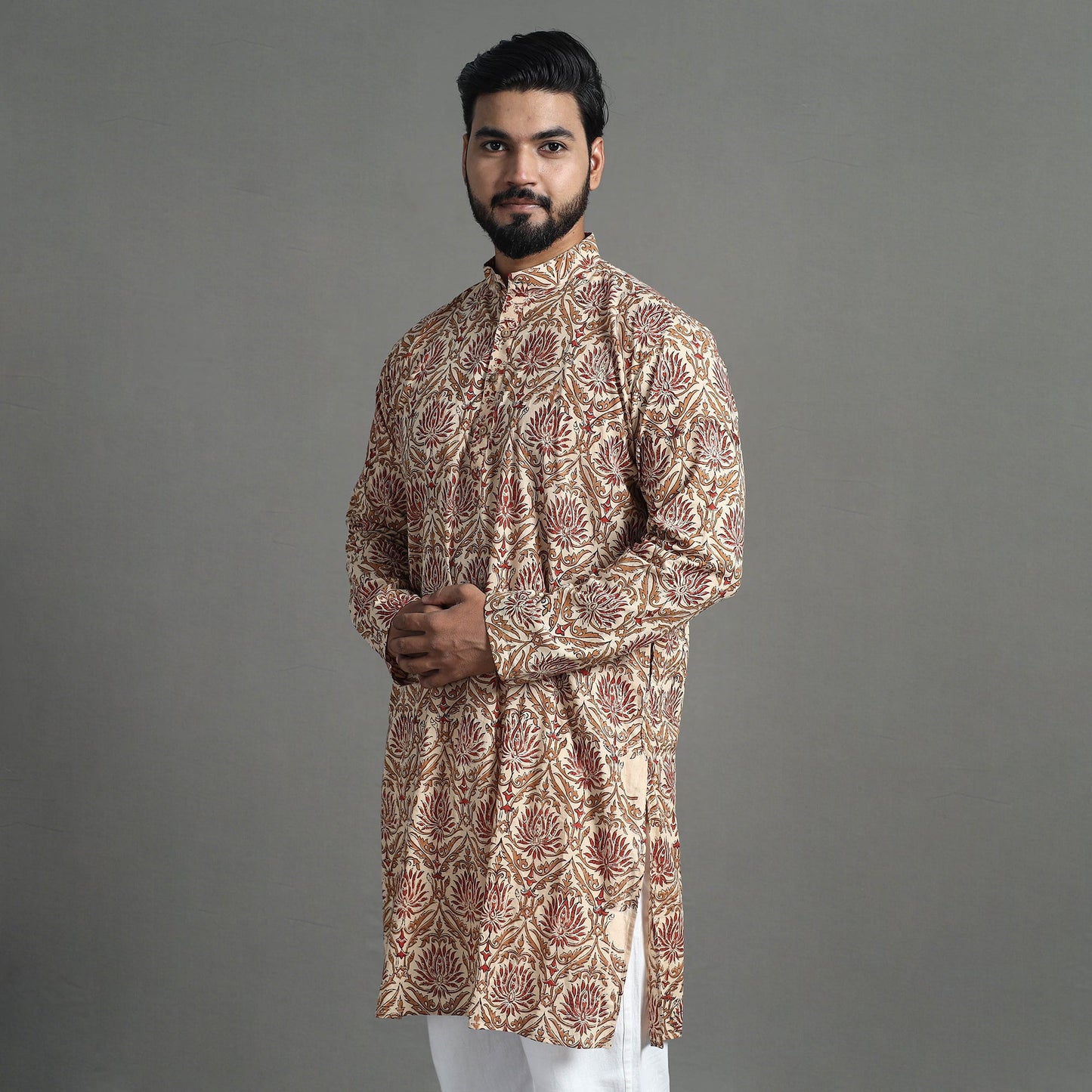 Block Print Cotton Sanganeri Kurta for Men (Long) 14