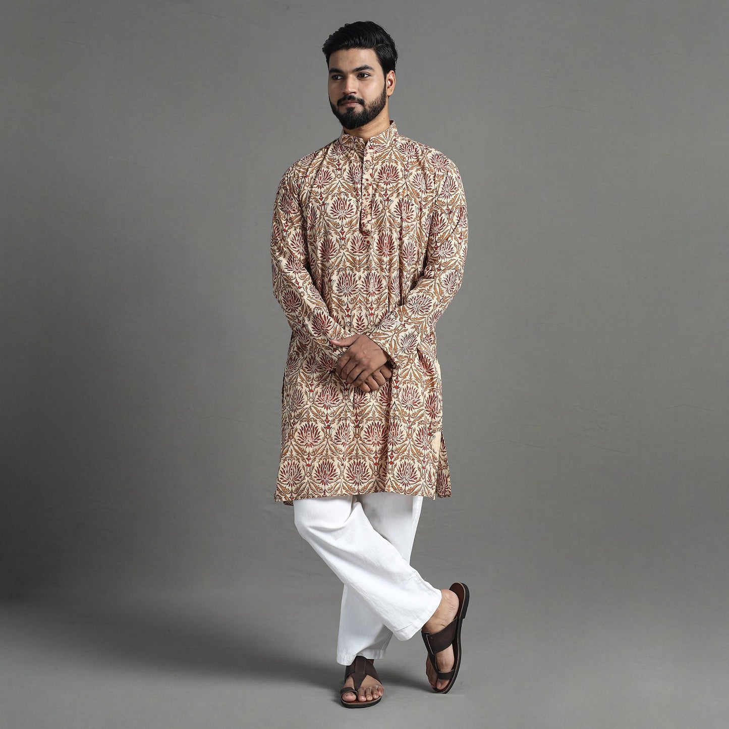 Block Print Cotton Sanganeri Kurta for Men (Long) 14