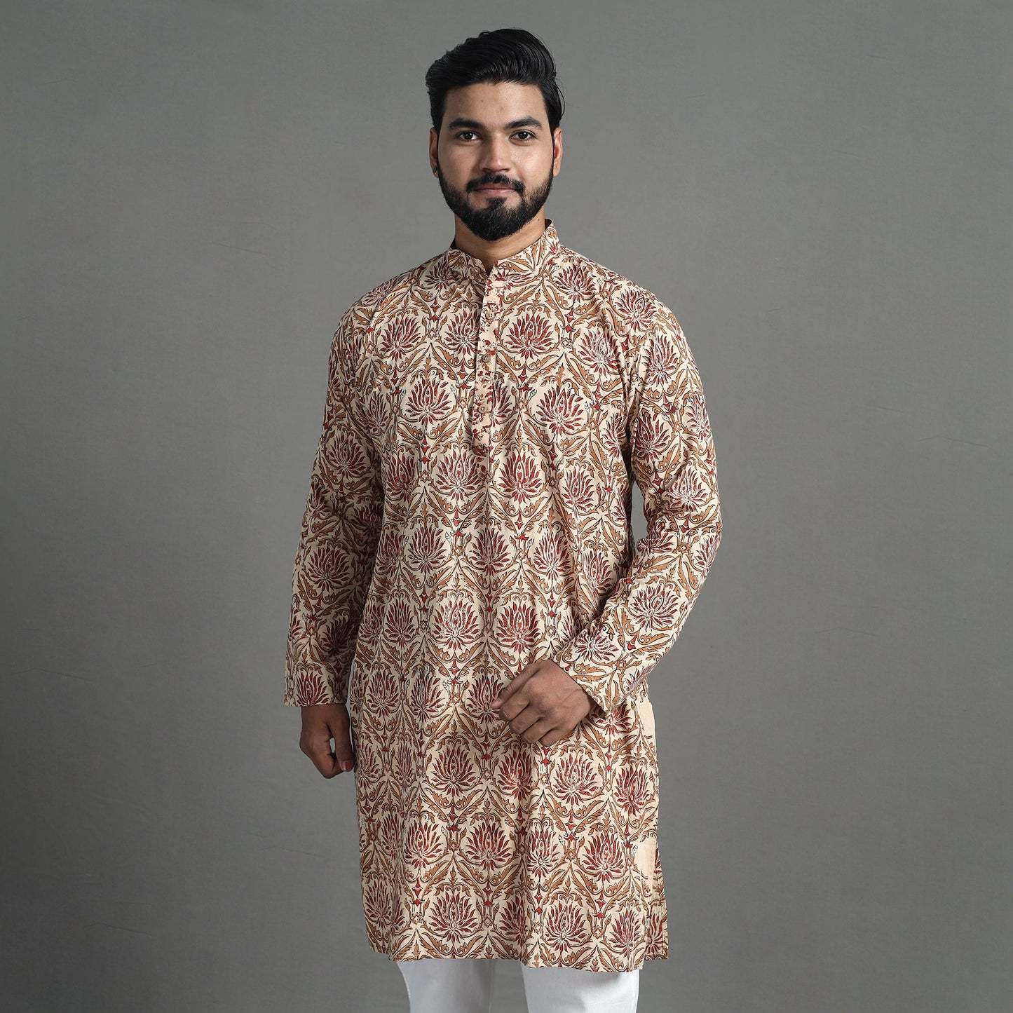 Block Print Cotton Sanganeri Kurta for Men (Long) 14
