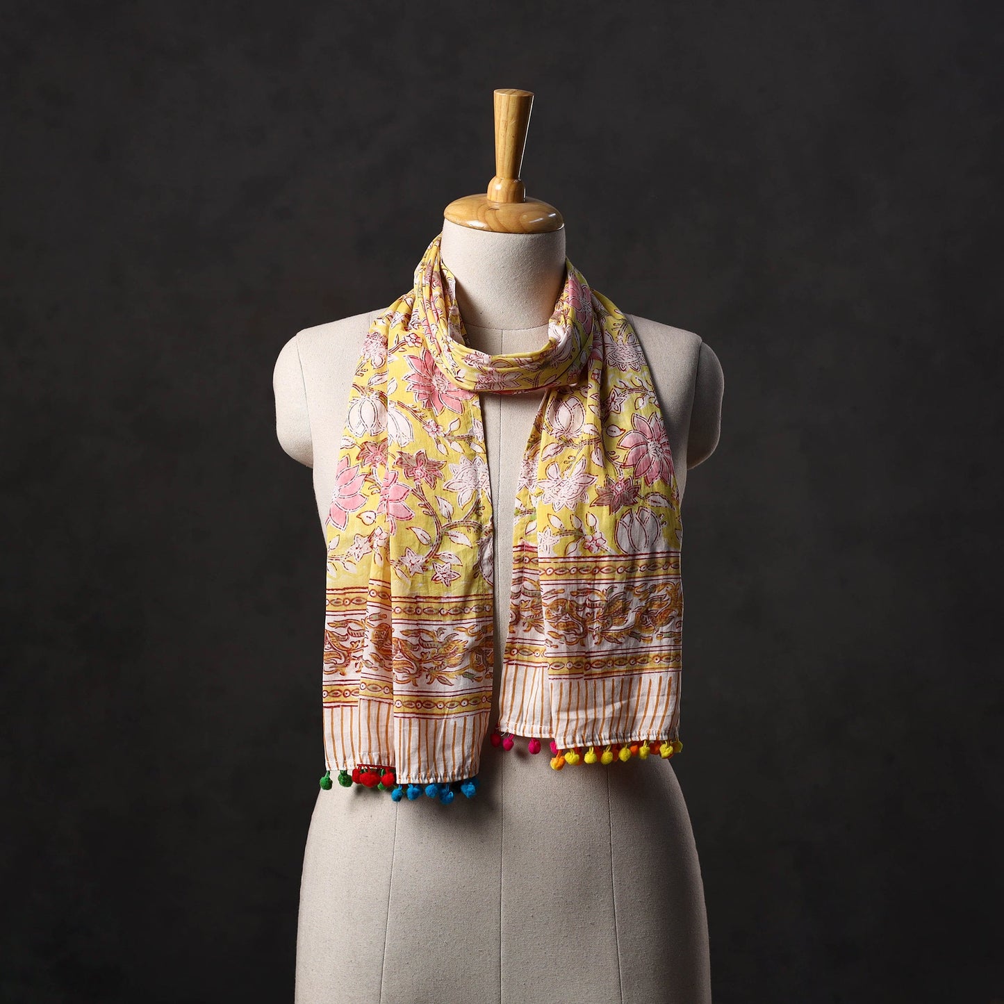 Cotton sanganeri stole 13 - handcrafted