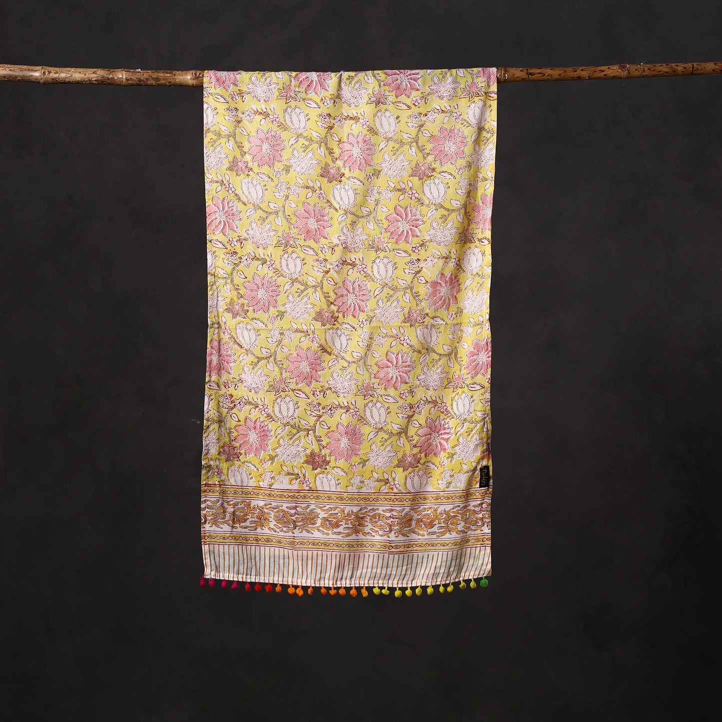 Cotton sanganeri stole 13 - handcrafted