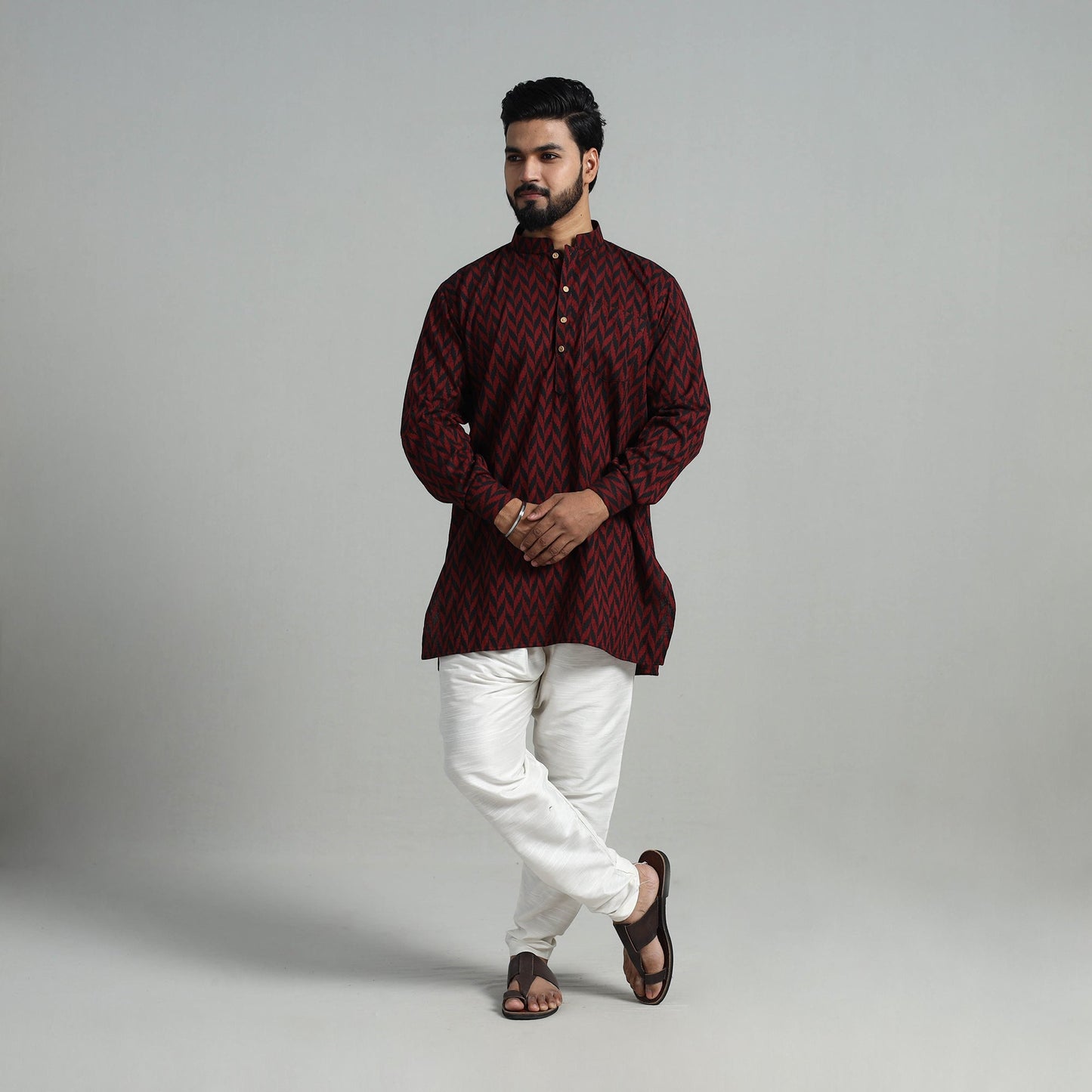 Buy Cotton Short Jacquard Kurta for Men