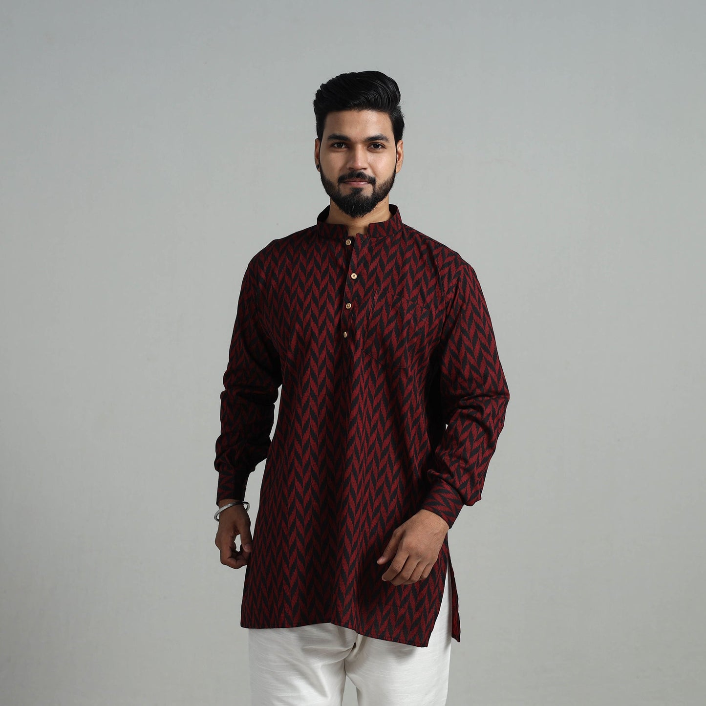 Buy Cotton Short Jacquard Kurta for Men