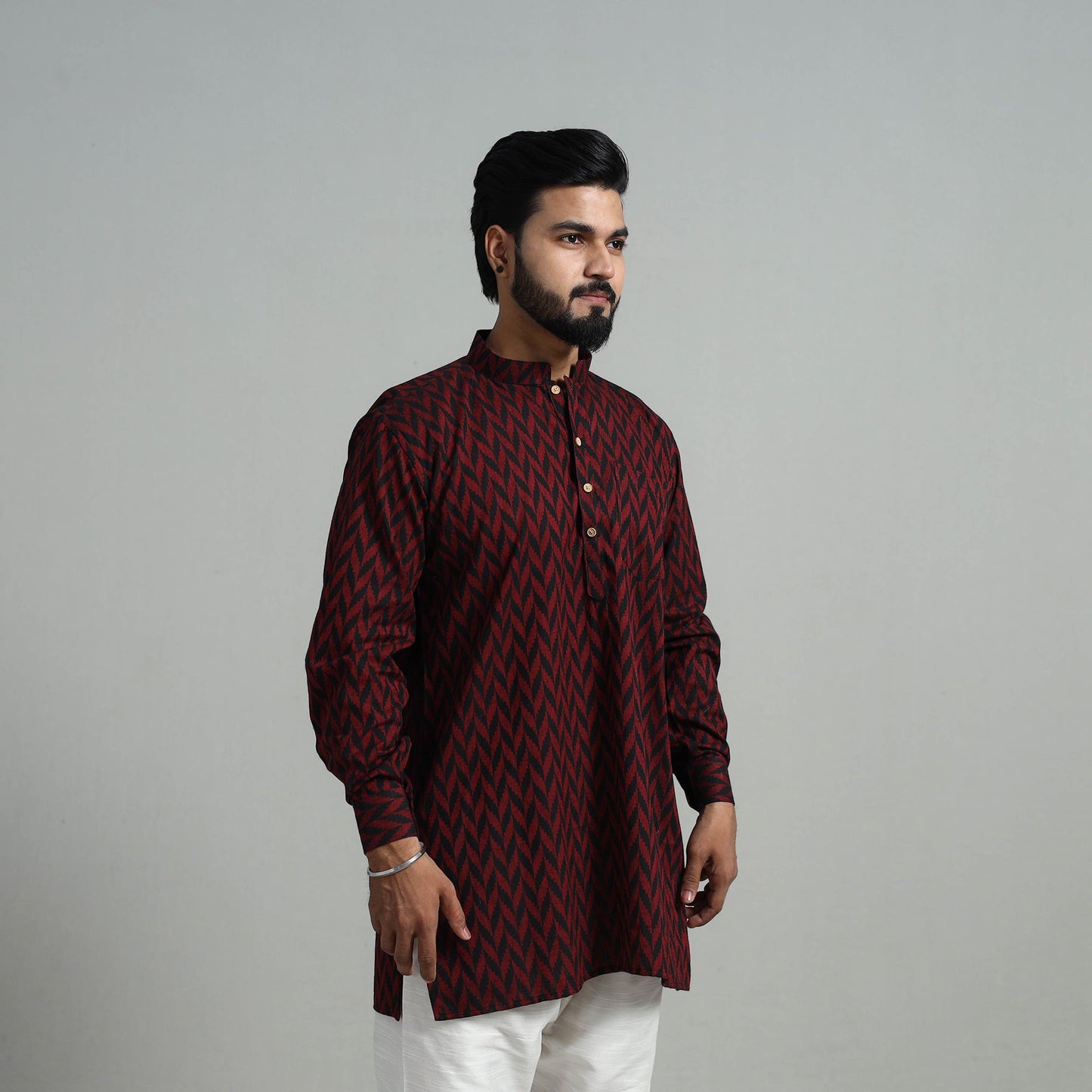 Buy Cotton Short Jacquard Kurta for Men