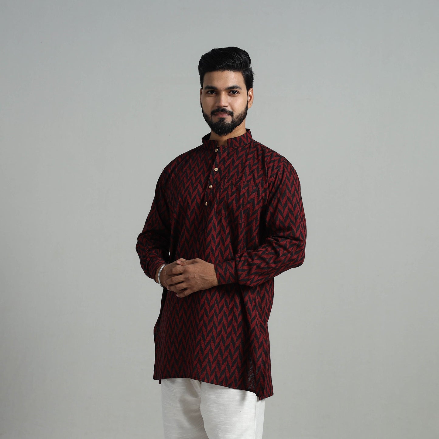 Buy Cotton Short Jacquard Kurta for Men
