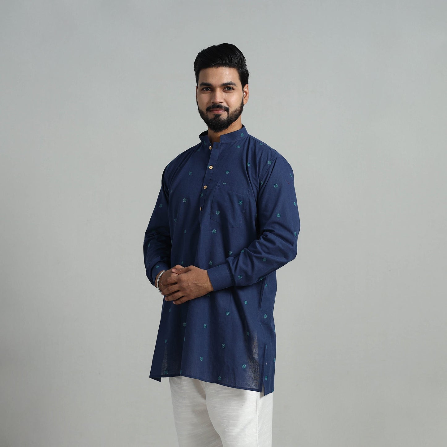 Buy Cotton Short Jacquard Kurta for Men