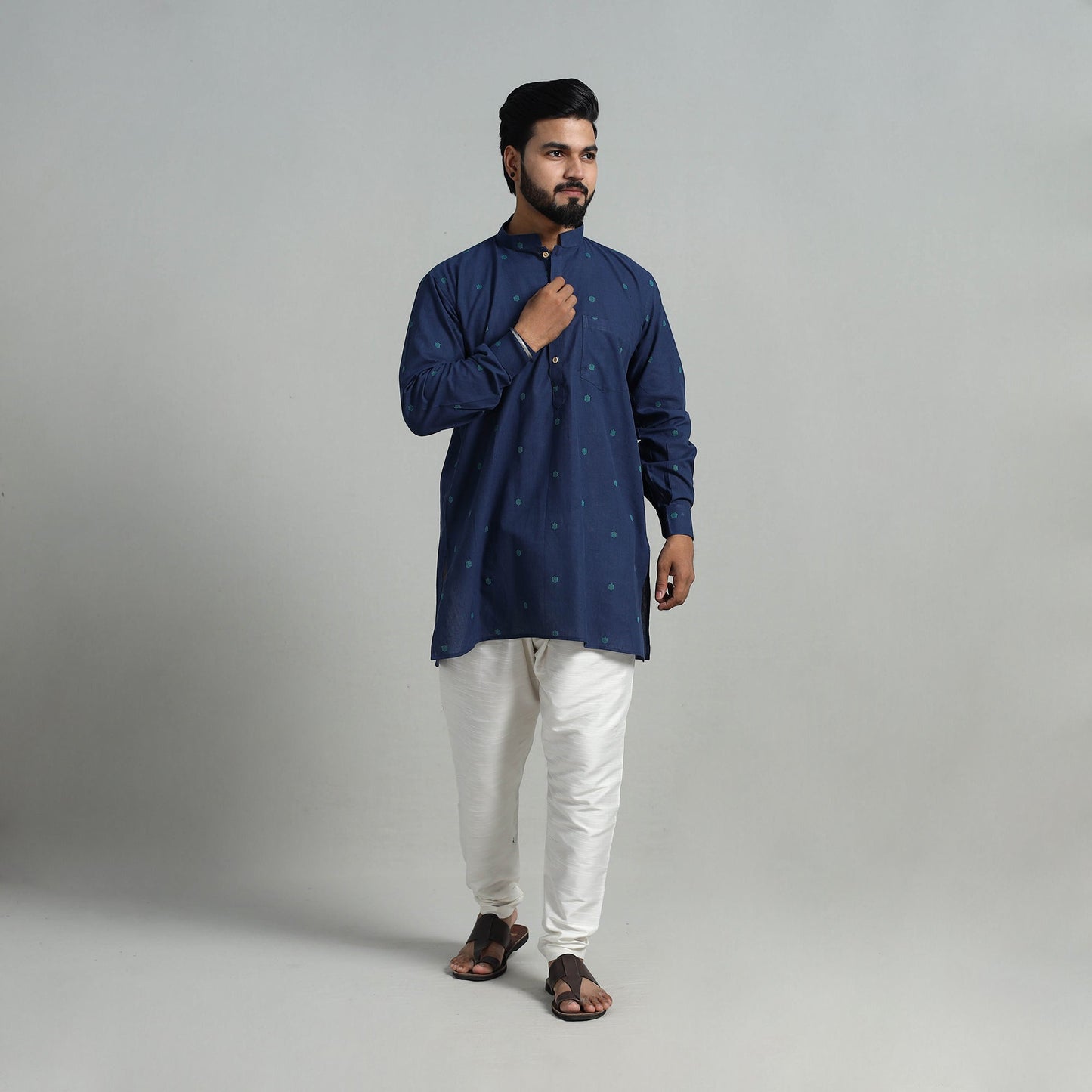 Buy Cotton Short Jacquard Kurta for Men