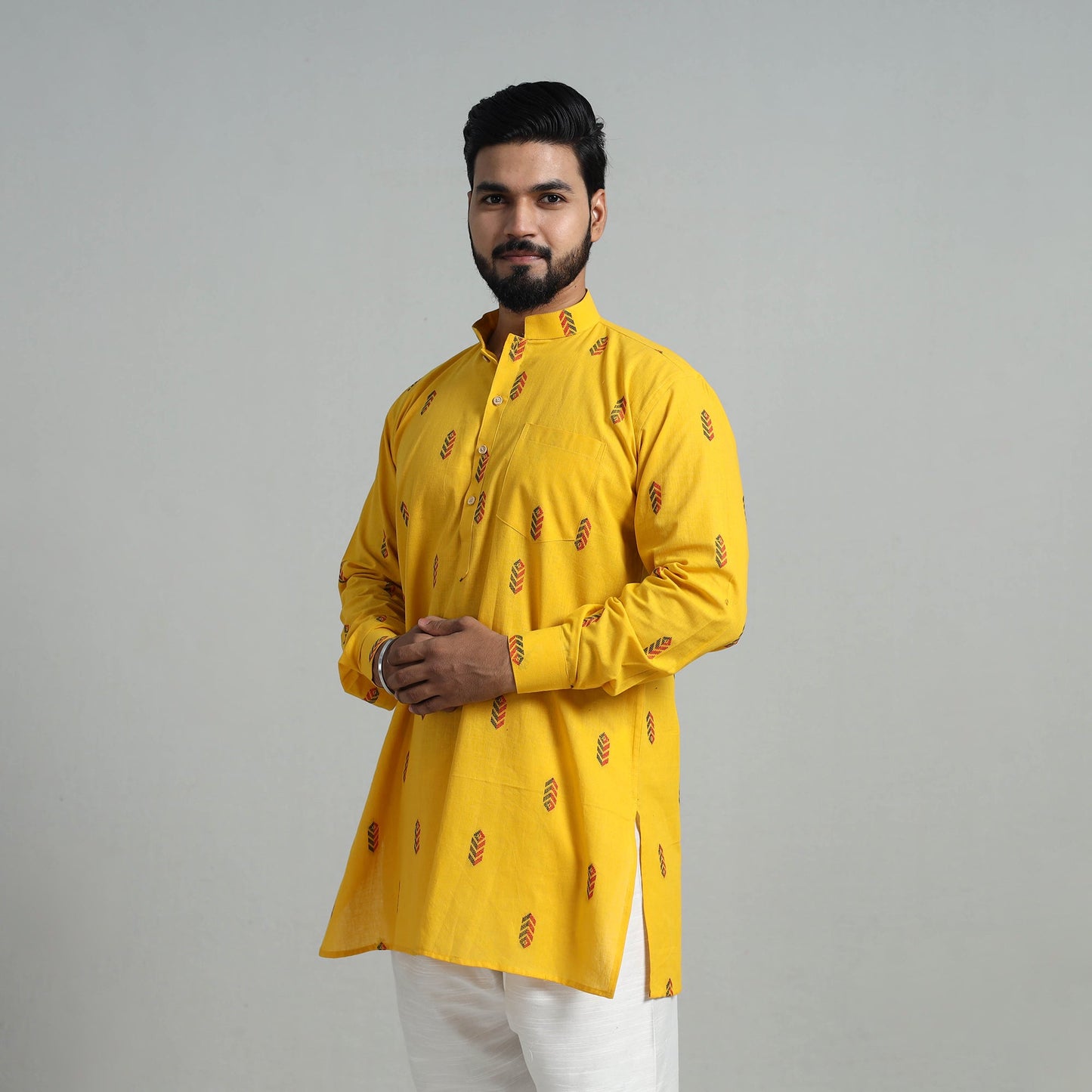  Cotton Short Jacquard Kurta for Men