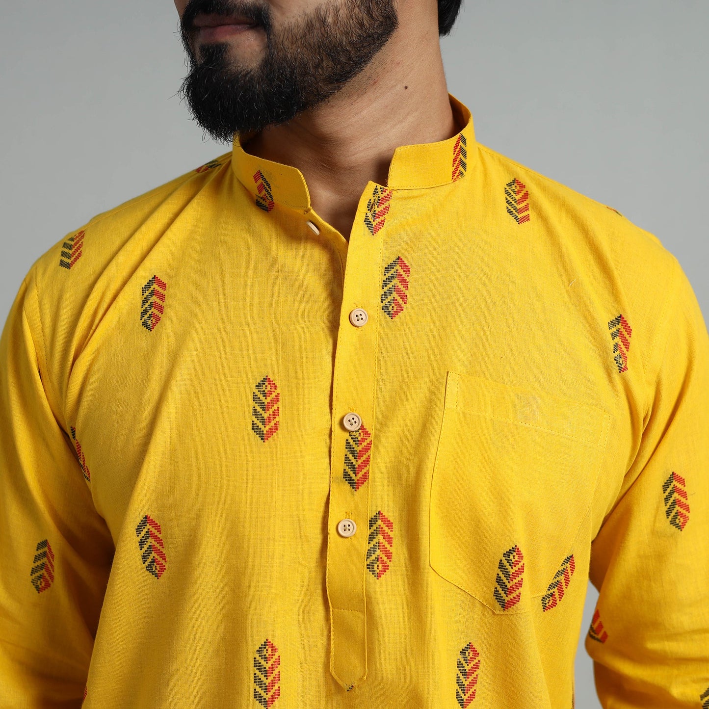  Cotton Short Jacquard Kurta for Men