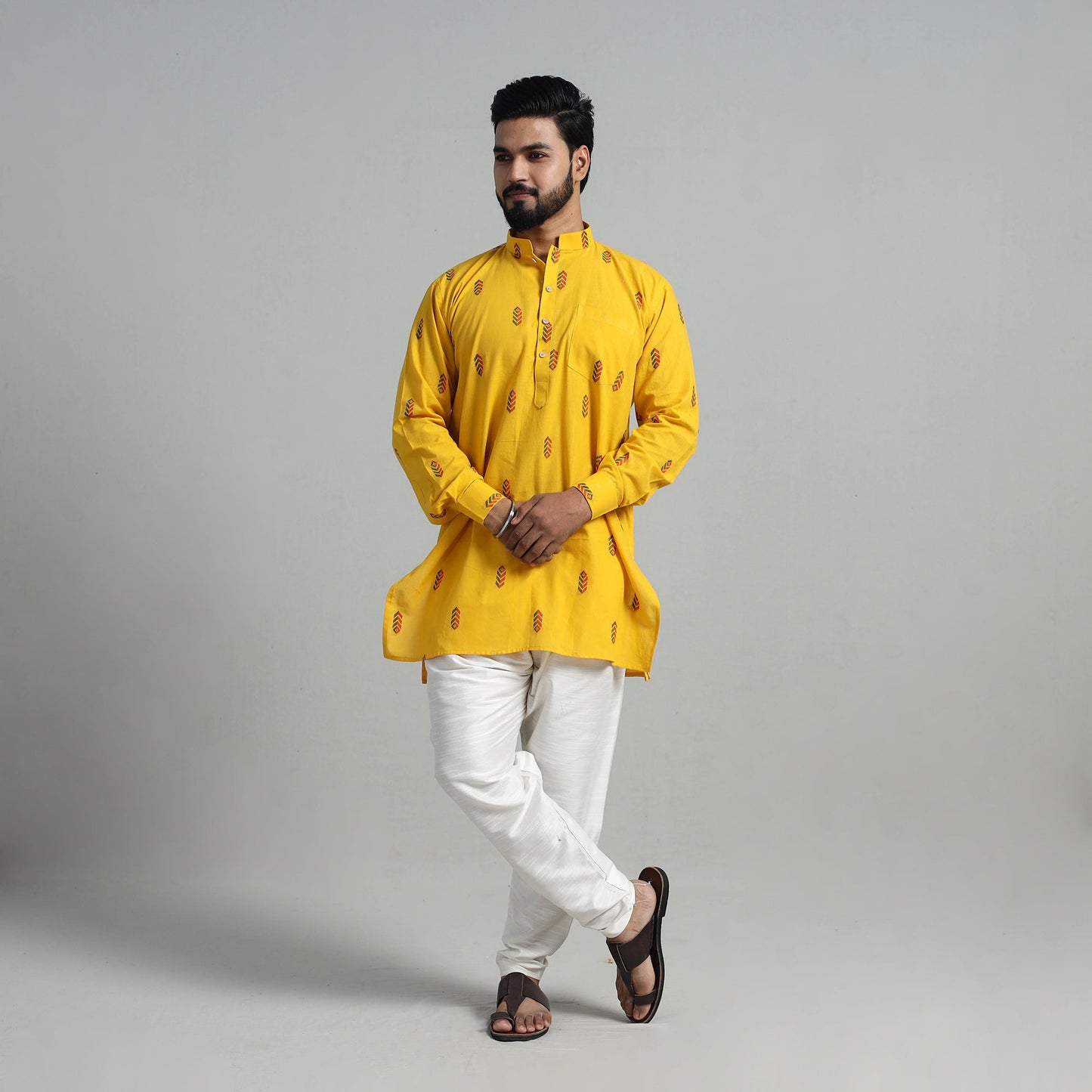  Cotton Short Jacquard Kurta for Men