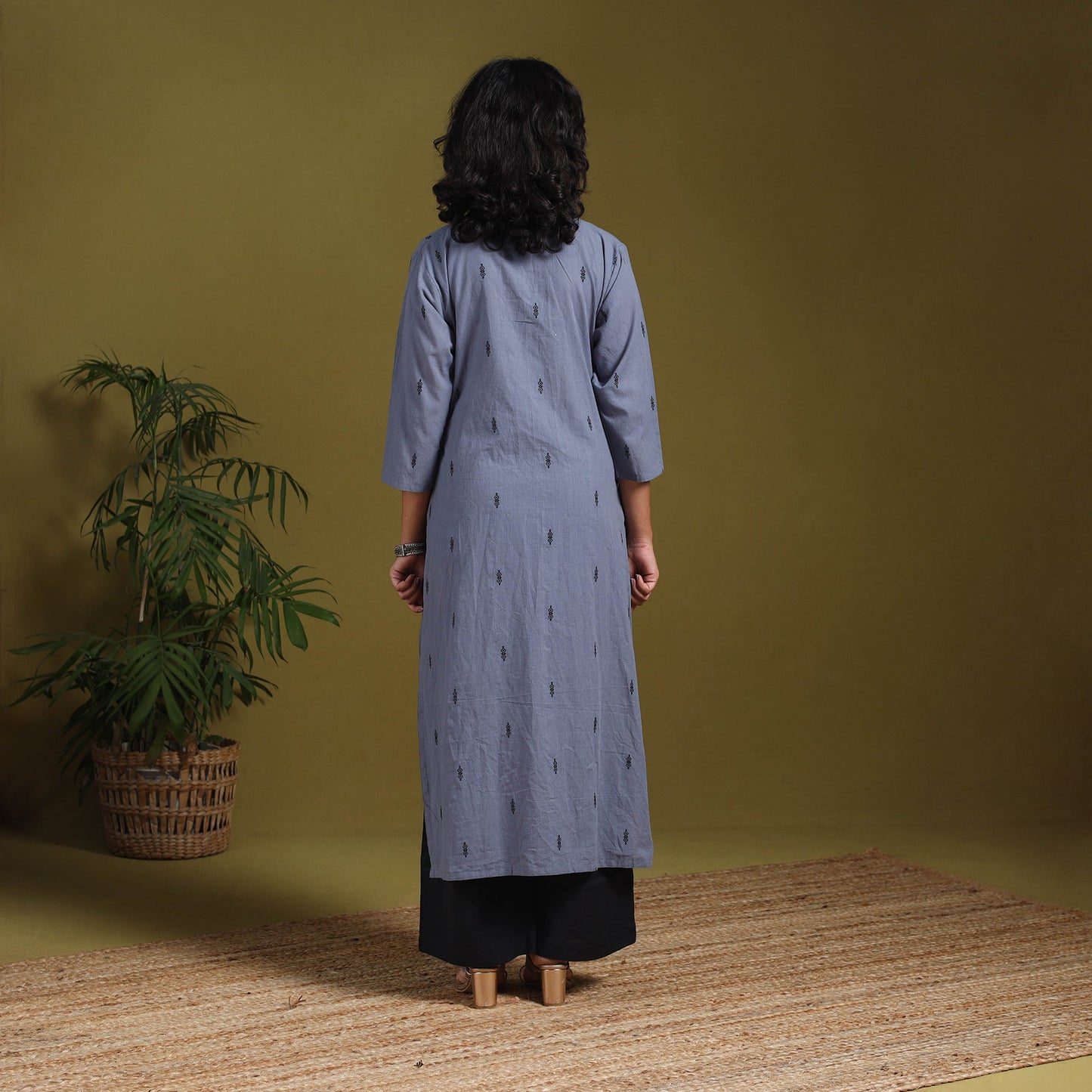Cotton straight jacquard kurta 01 - m - handcrafted