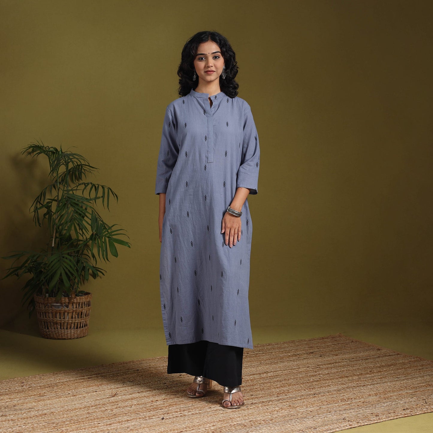 Cotton straight jacquard kurta 01 - m - handcrafted