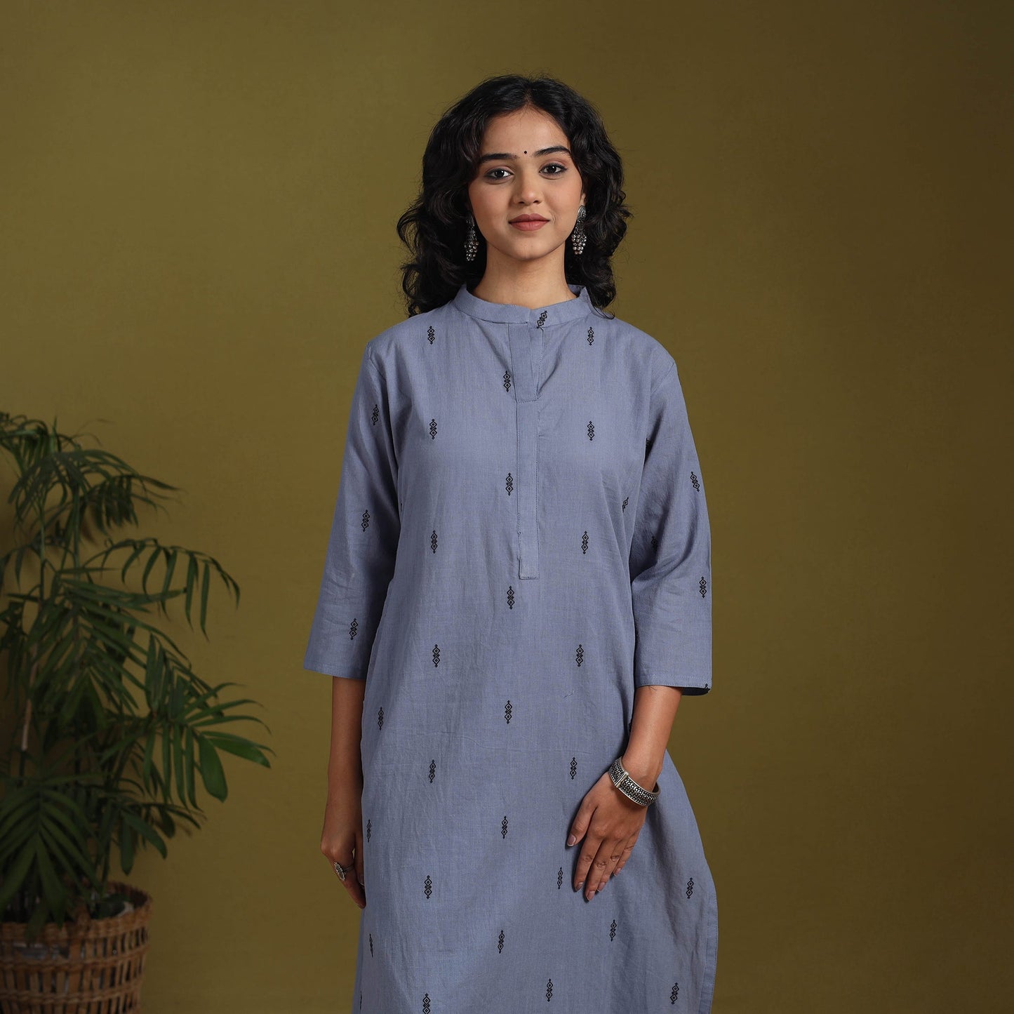 Cotton straight jacquard kurta 01 - m - handcrafted