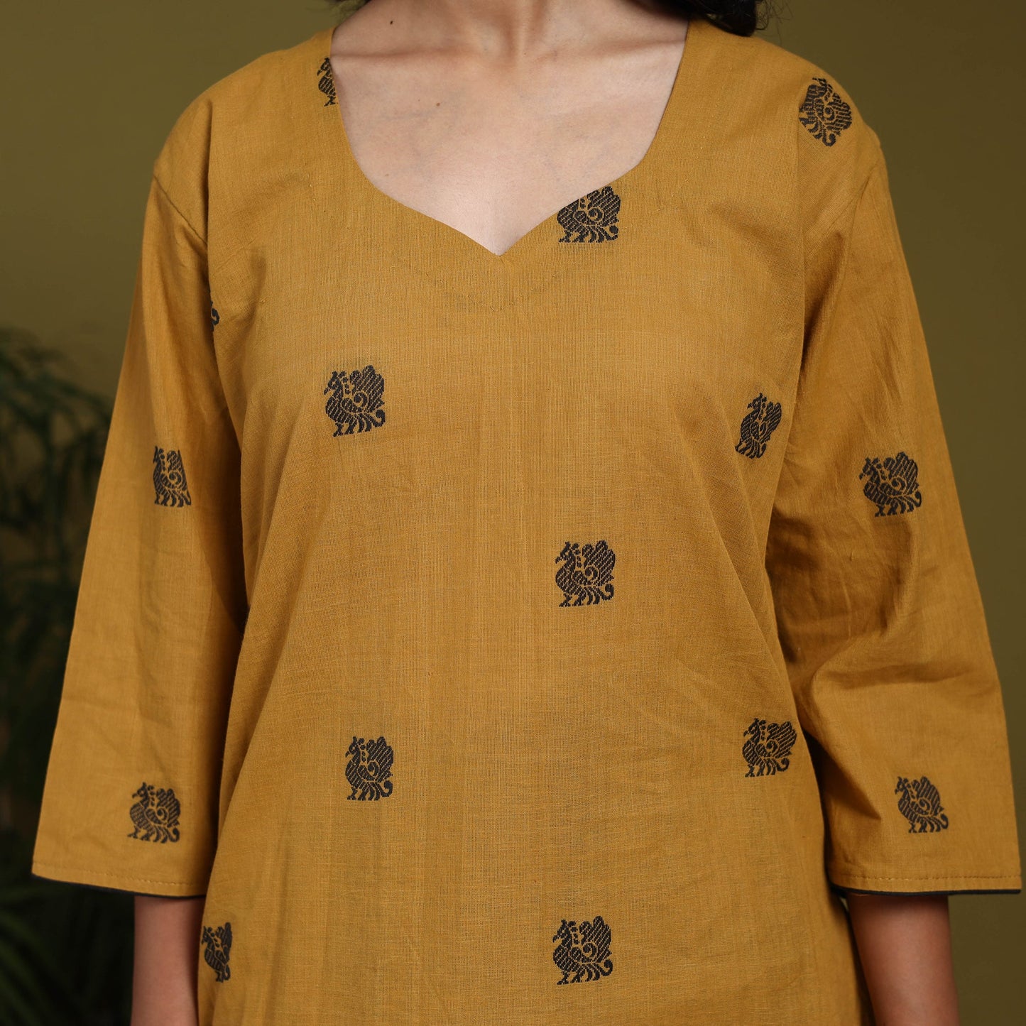 Cotton straight jacquard kurta 02 - m - handcrafted