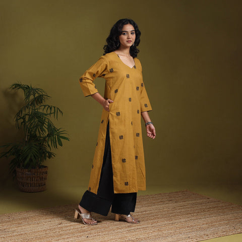 Cotton straight jacquard kurta 02 - m - handcrafted
