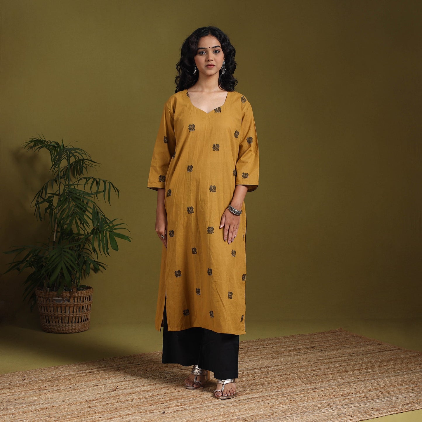 Cotton straight jacquard kurta 02 - m - handcrafted