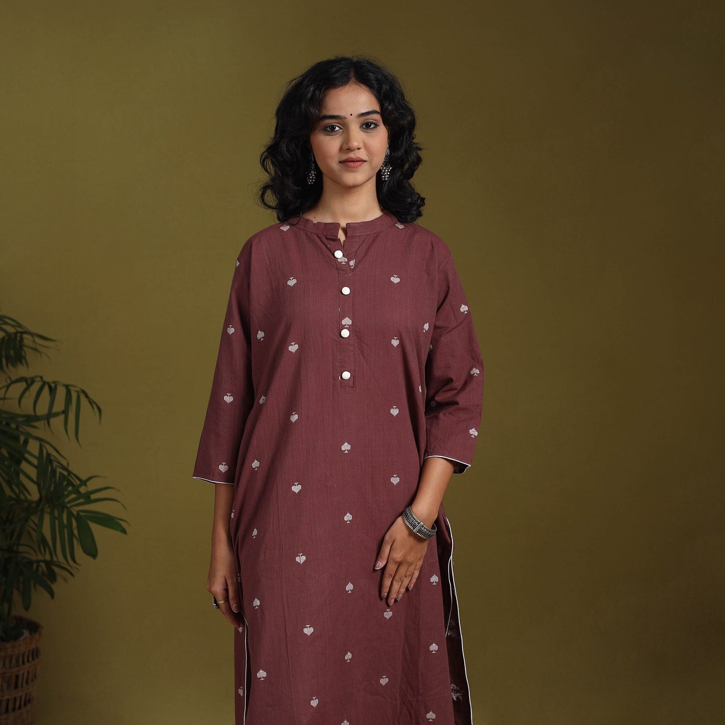 Cotton straight jacquard kurta 03 - l - handcrafted