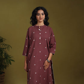 Cotton straight jacquard kurta 03 - l - handcrafted