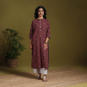 Cotton straight jacquard kurta 03 - l - handcrafted