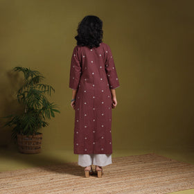 Cotton straight jacquard kurta 03 - l - handcrafted