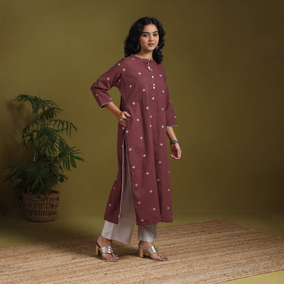 Cotton straight jacquard kurta 03 - l - handcrafted