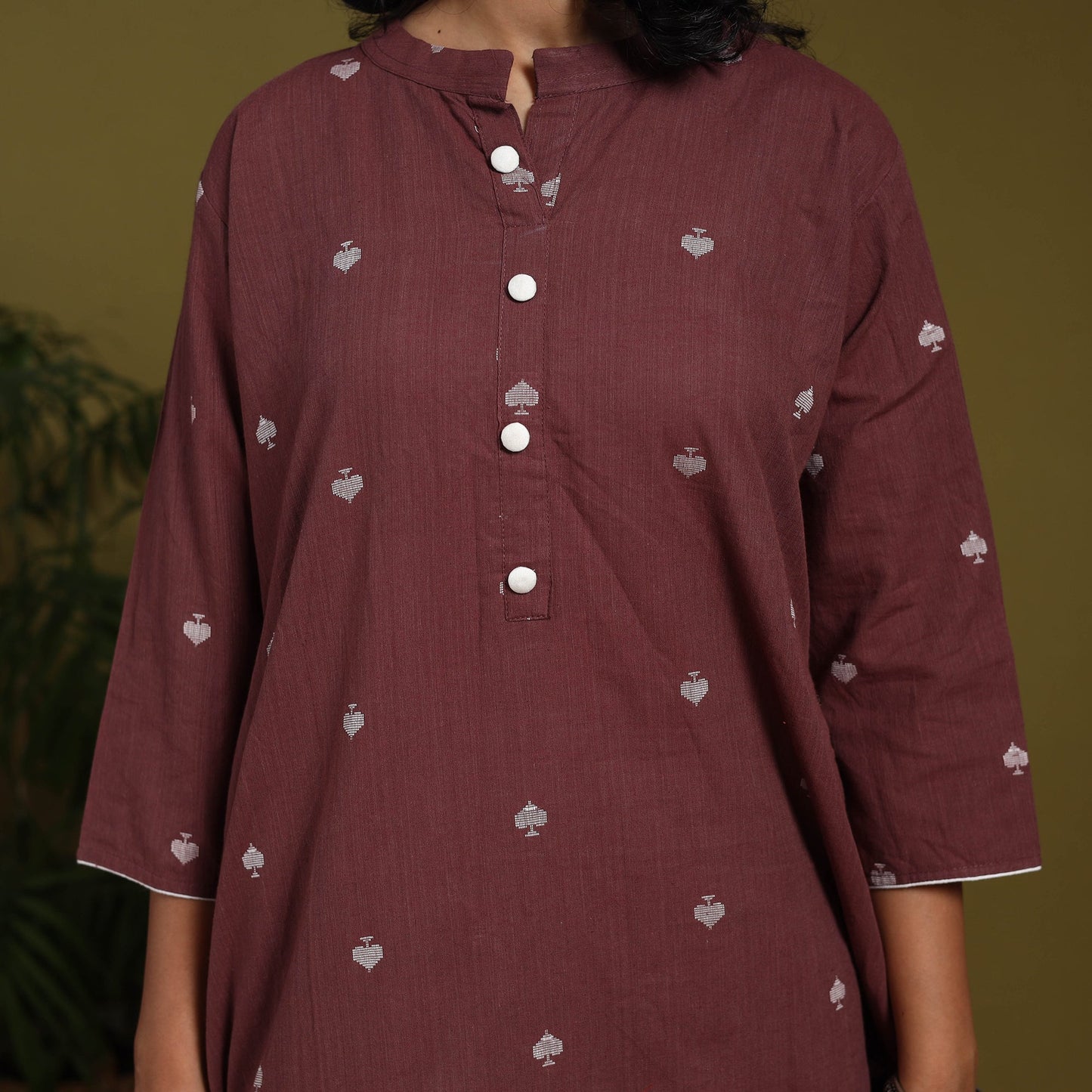 Cotton straight jacquard kurta 03 - l - handcrafted