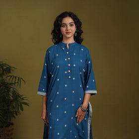 Cotton straight jacquard kurta 04 - l - handcrafted