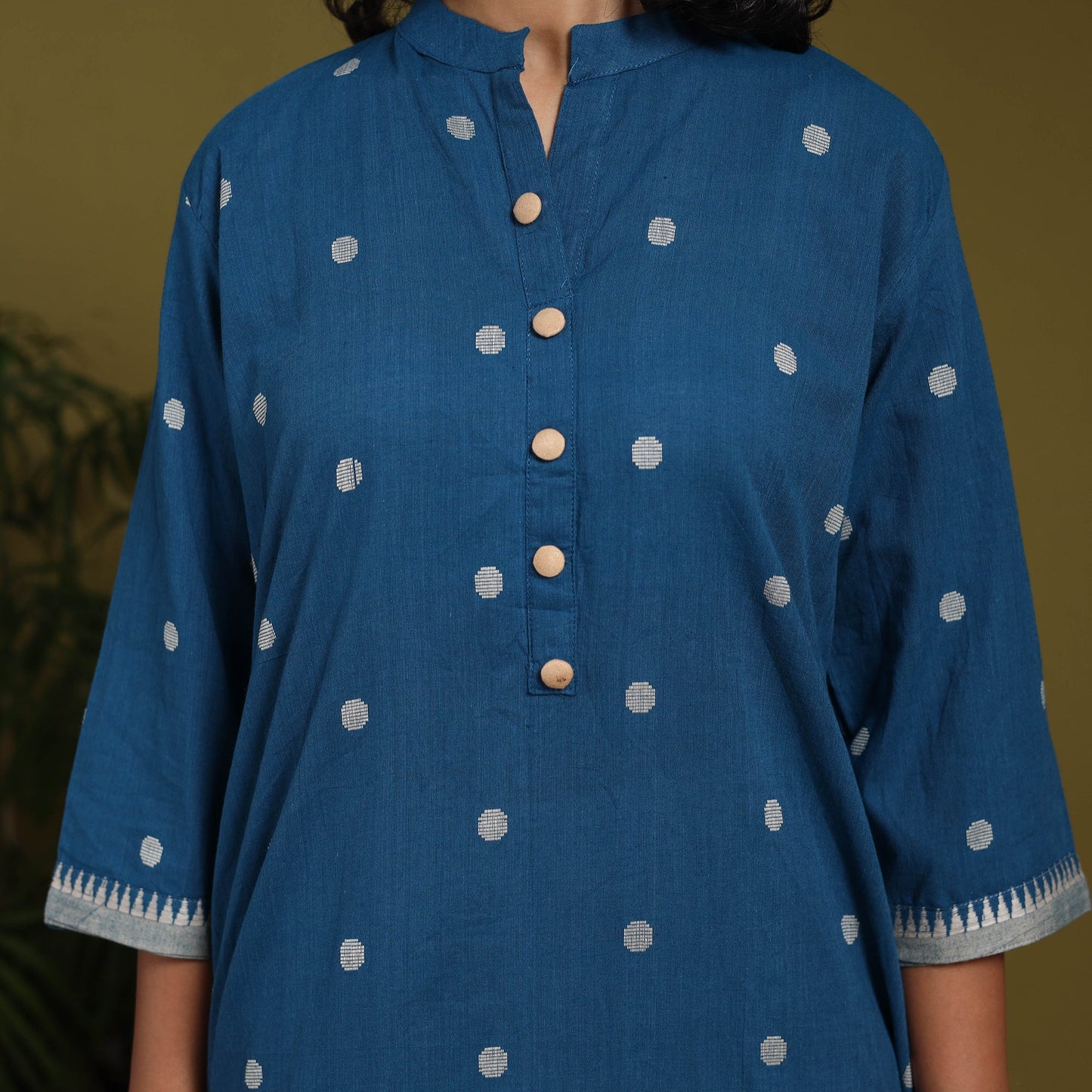 Cotton straight jacquard kurta 04 - l - handcrafted