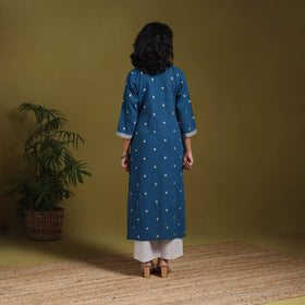 Cotton straight jacquard kurta 04 - l - handcrafted