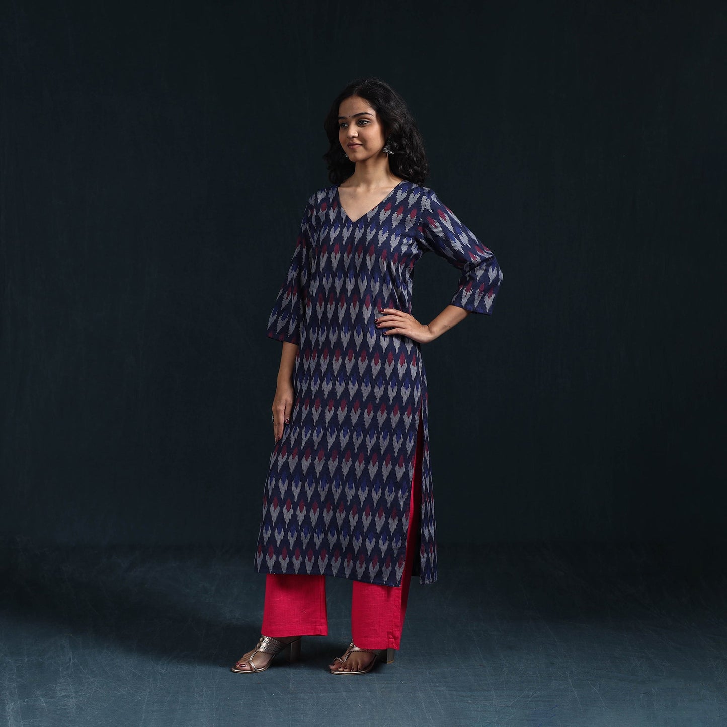 Cotton straight pochampally ikat kurta for women 10