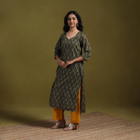 Cotton straight pochampally ikat kurta for women 12