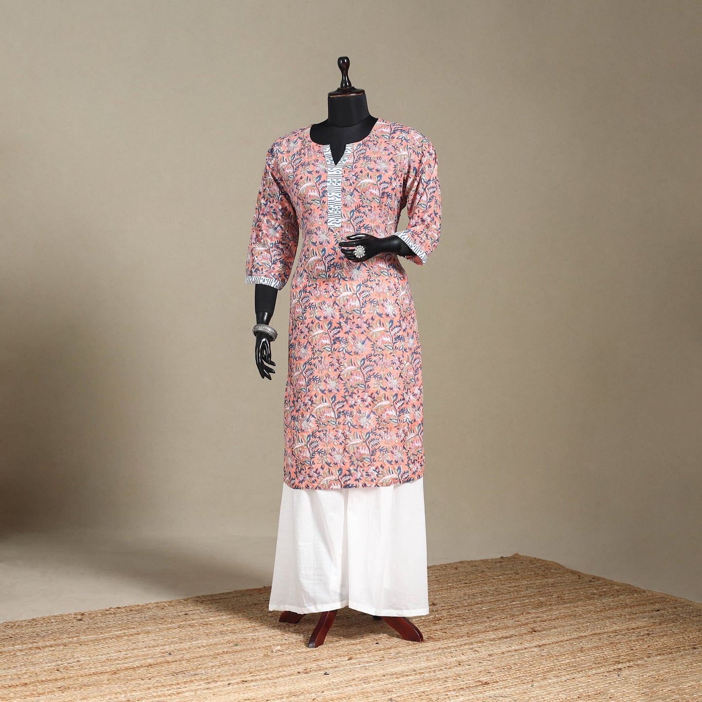 Cotton straight sanganeri kurta 18 - xl - handcrafted