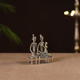 Couple child on cot - tribal odisha dokra handmade home