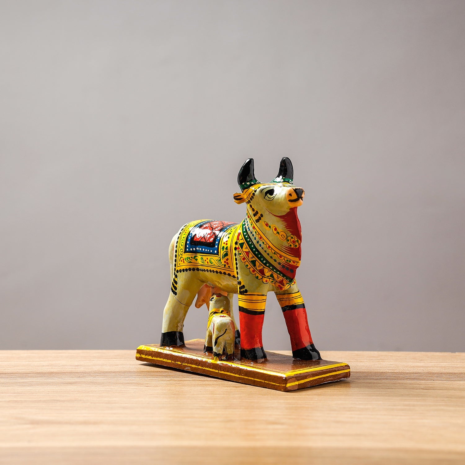  Cow - Banaras Handpainted Wooden Toy / Home Decor Item 