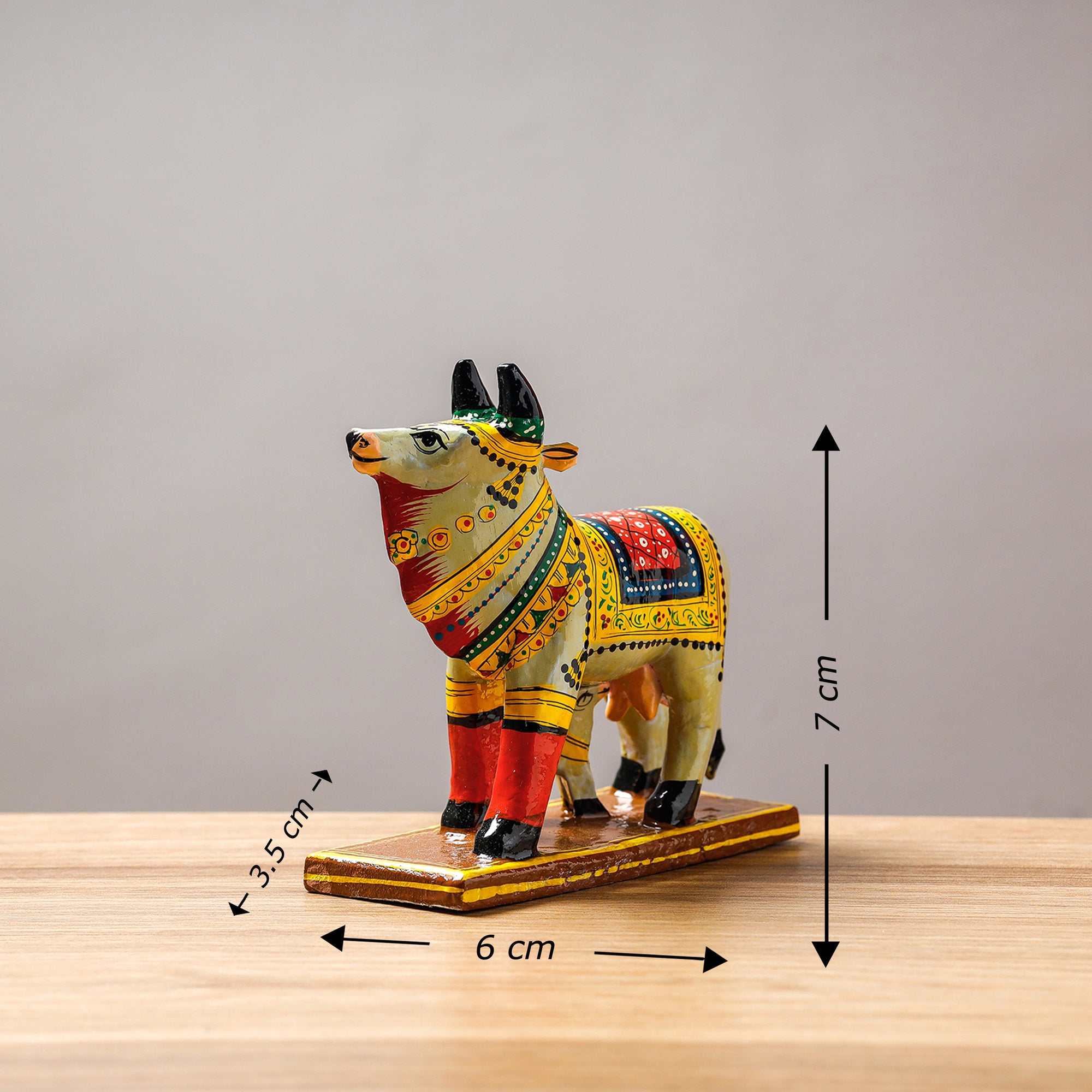  Cow - Banaras Handpainted Wooden Toy / Home Decor Item 
