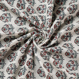  Cream With Florets Sanganeri Block Printed Handwoven Kutch Woolen Fabric 