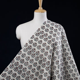  Cream With Florets Sanganeri Block Printed Handwoven Kutch Woolen Fabric 