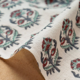  Cream With Florets Sanganeri Block Printed Handwoven Kutch Woolen Fabric 