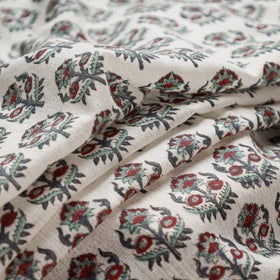  Cream With Florets Sanganeri Block Printed Handwoven Kutch Woolen Fabric 