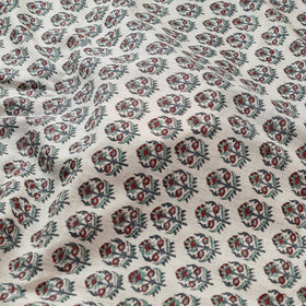  Cream With Florets Sanganeri Block Printed Handwoven Kutch Woolen Fabric 