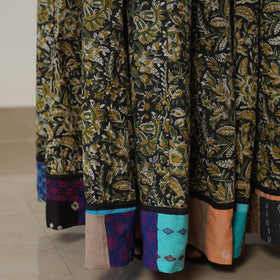 Multicolor - Green - Bagru Block Printed 24 Kali Patchwork Cotton Long Skirt 20