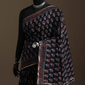 Chanderi silk hand bagru saree with zari border 08