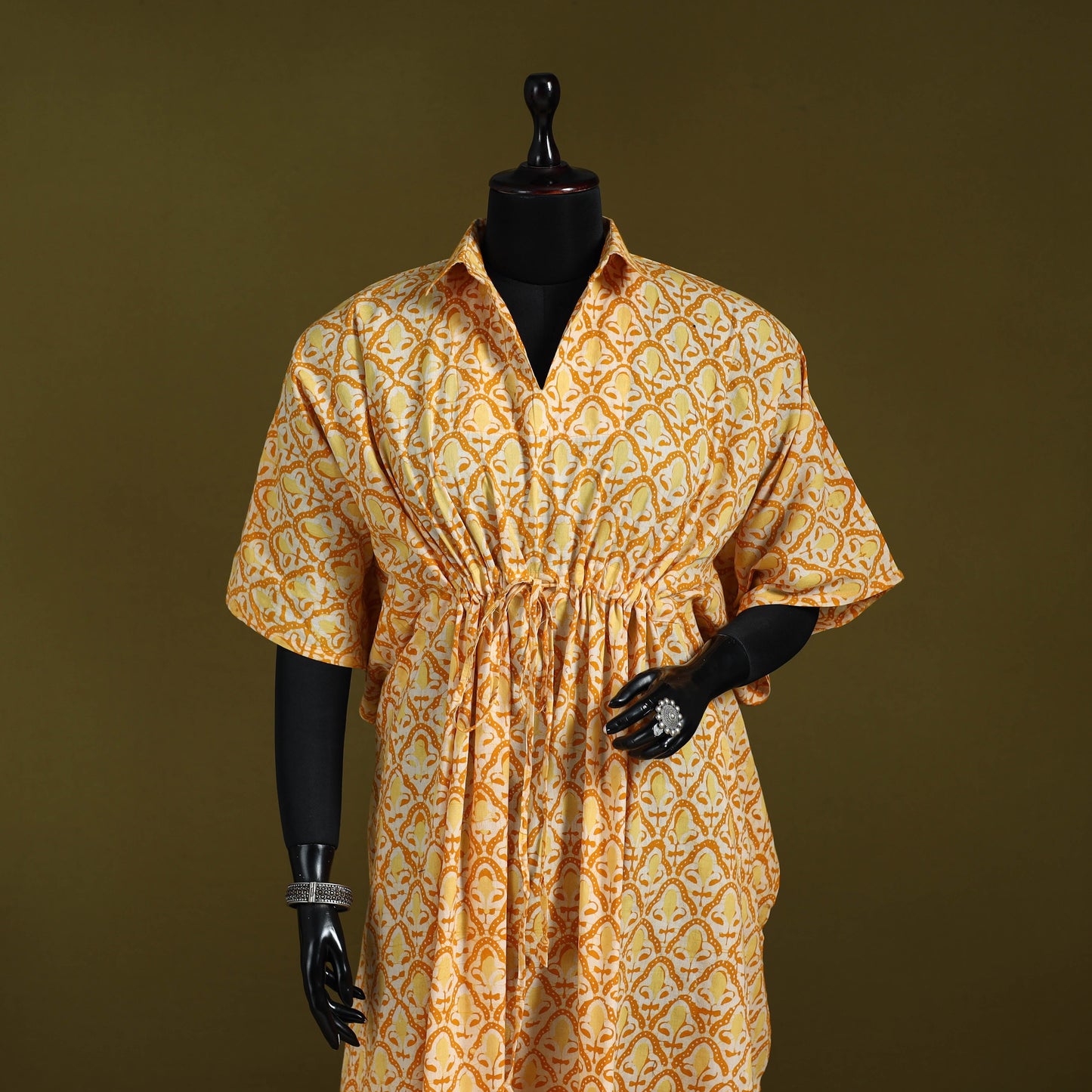 Hand batik cotton long kaftan 28 - handcrafted