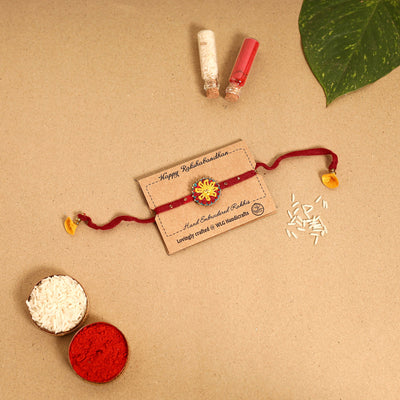  Daisy Flower - Hand Embroidered & Felt Work Rakhi 