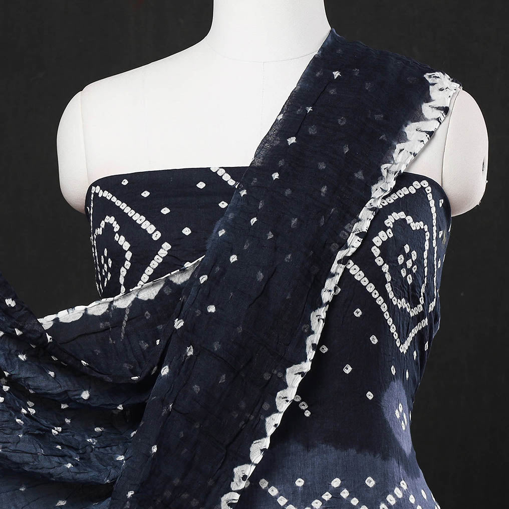 Dark Blue 3pc Kutch Bandhani Tie-Dye Satin Cotton Dress Material