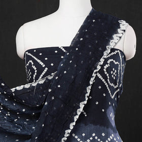 Dark Blue 3pc Kutch Bandhani Tie-Dye Satin Cotton Dress Material