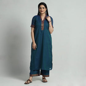 Dark blue dharwad cotton kurta with palazzo & dupatta set